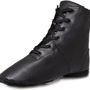 Black Leather Jazz Shoes High Top Flat Split Sole for Women Girls Kids